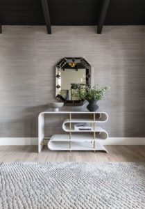 modern marble and brass console table for entryway interior design in scottsdale.