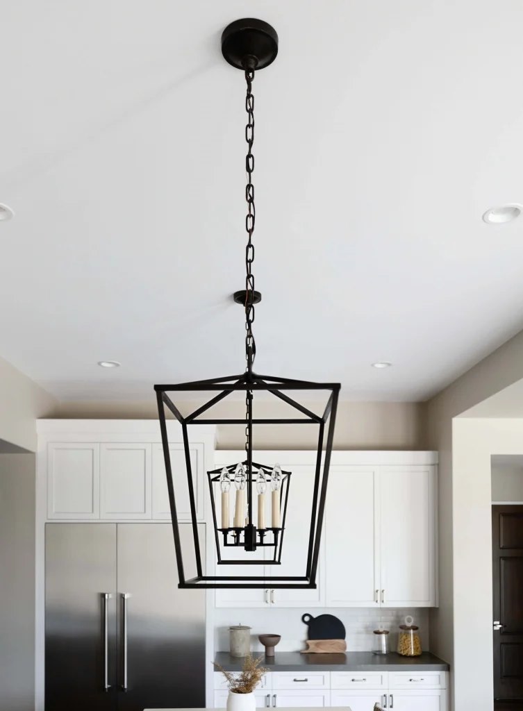Black lantern pendant light with candle bulbs