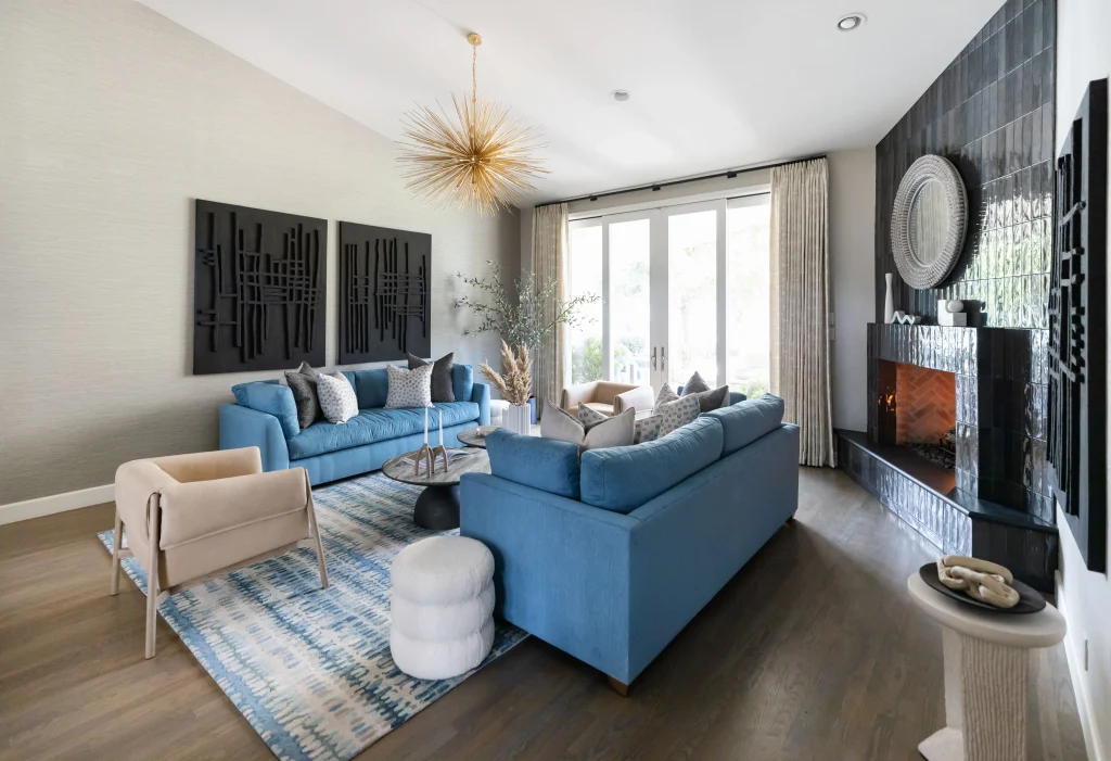 Modern kitchen with marble island and stove