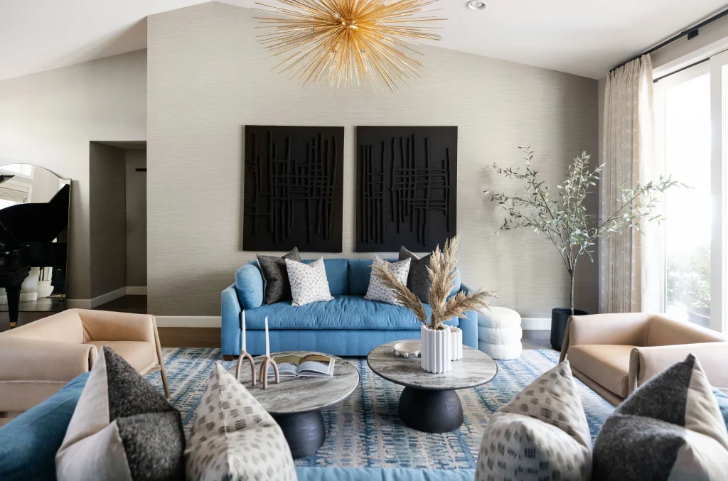 Modern kitchen with marble island and stove