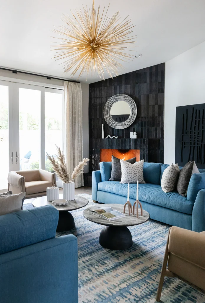 Modern kitchen with marble island and stove