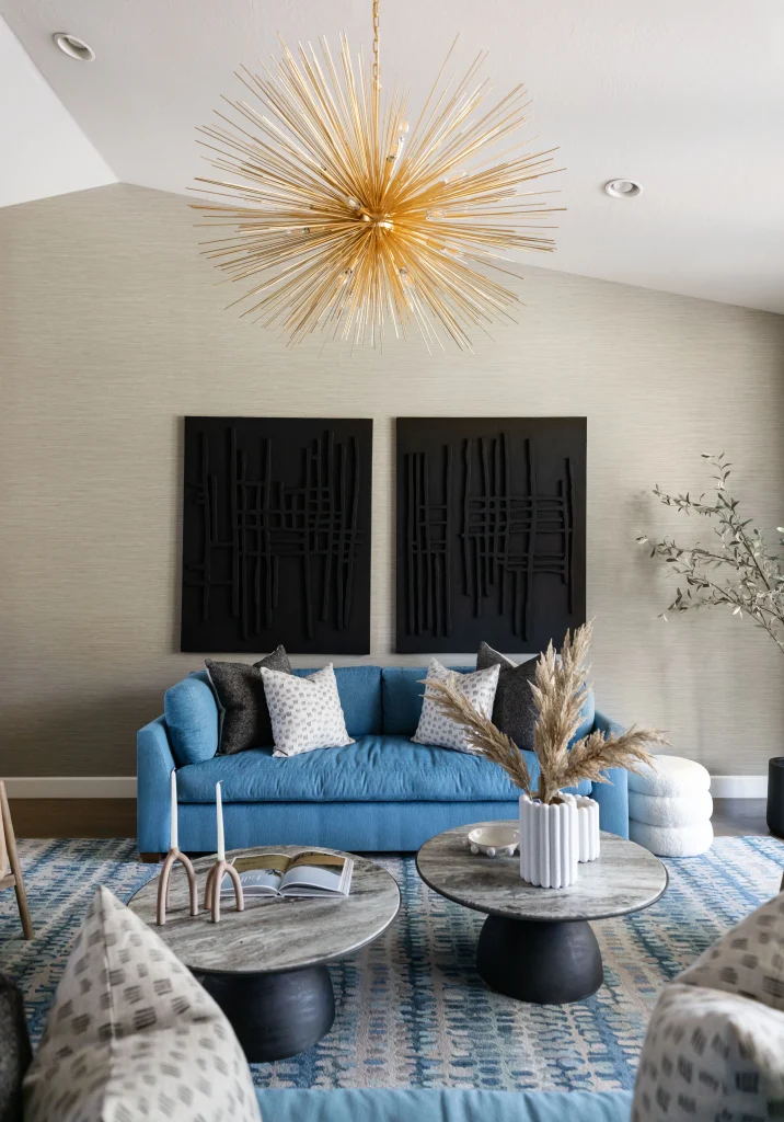 Bright kitchen with marble island and stove