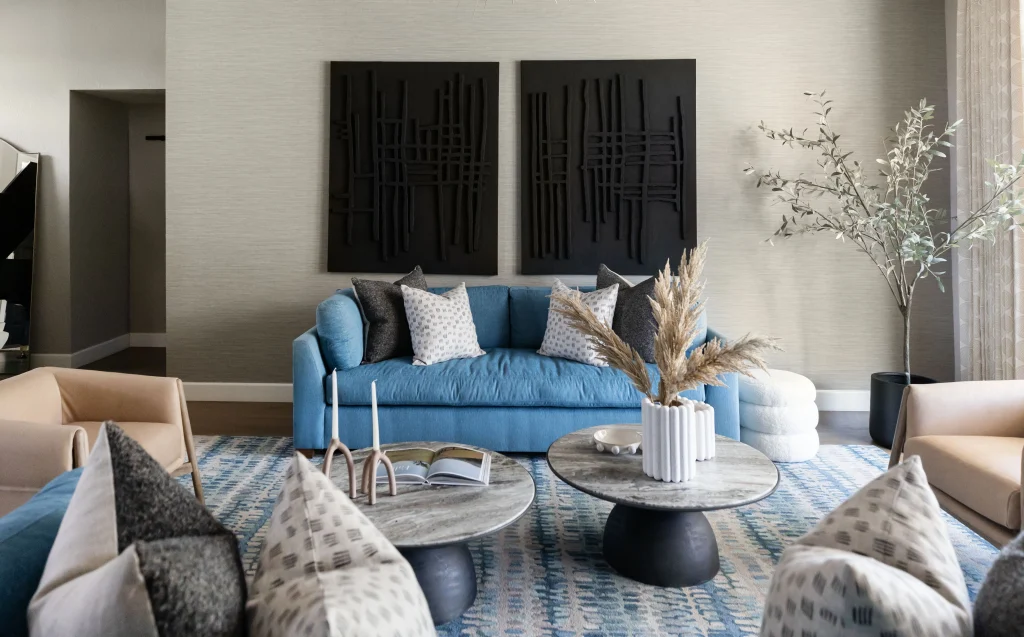 Modern kitchen with marble island and stove