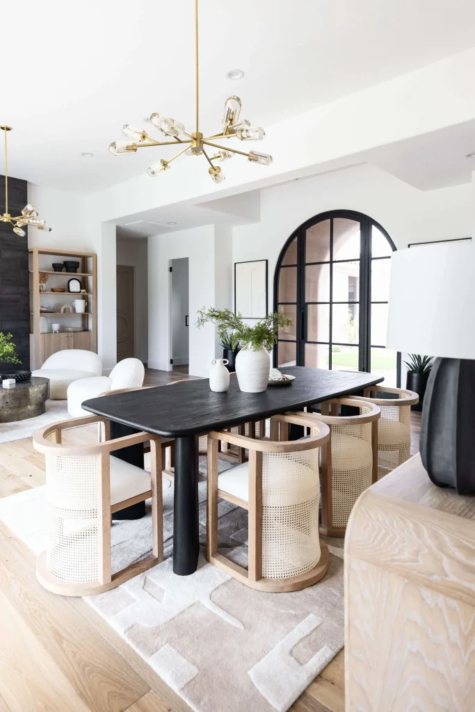 Modern dining room with wood accents