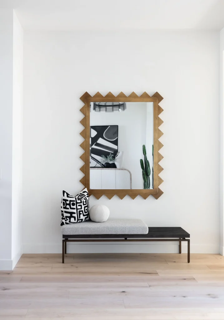 Minimalist bench with decorative mirror