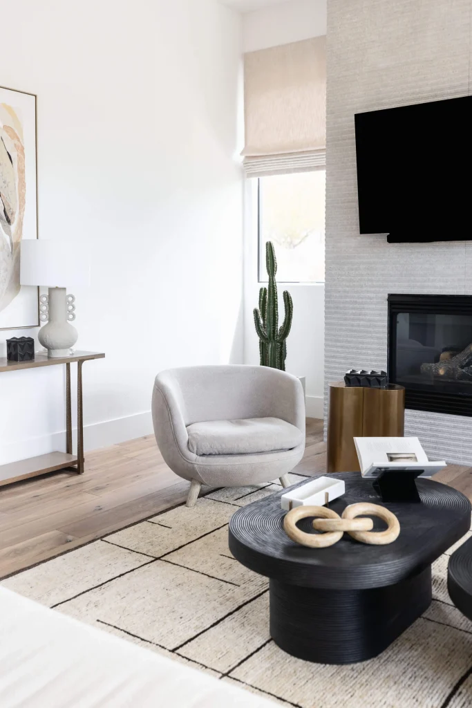 Light gray armchair in modern living room