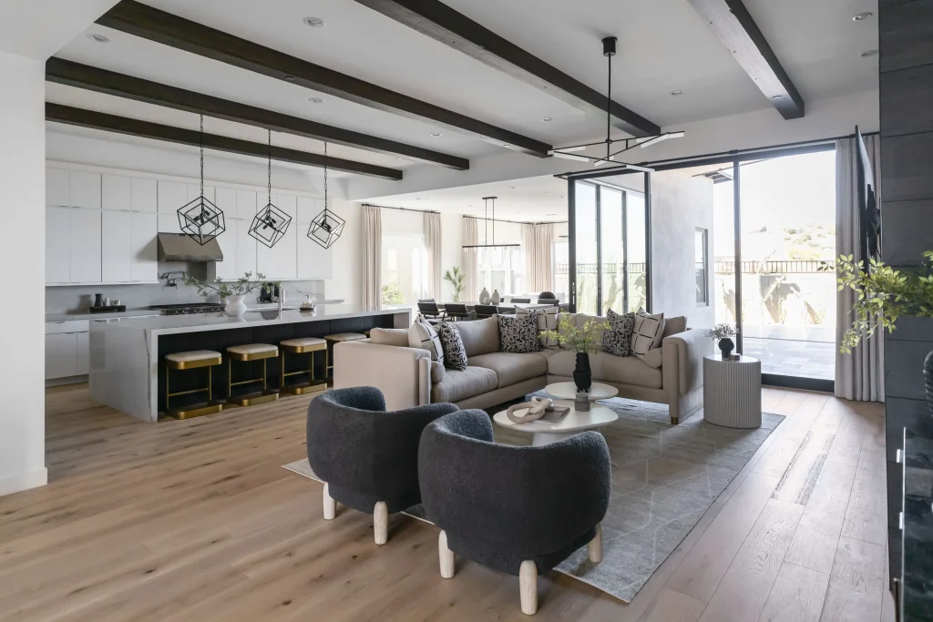 Modern living room with kitchen island