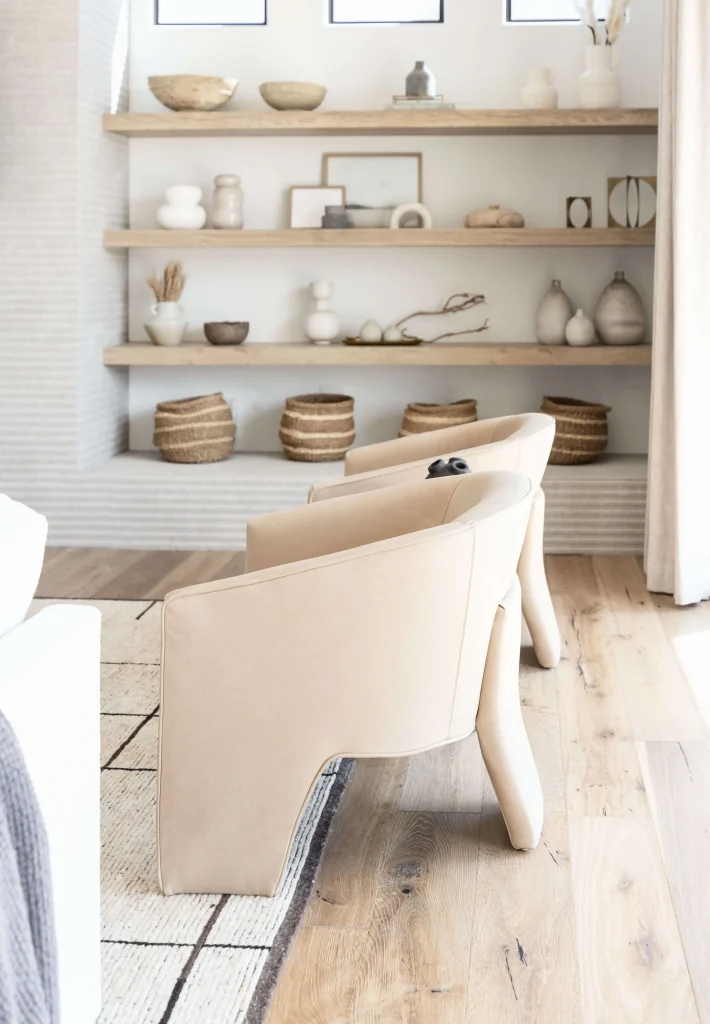 Beige armchairs in modern living room