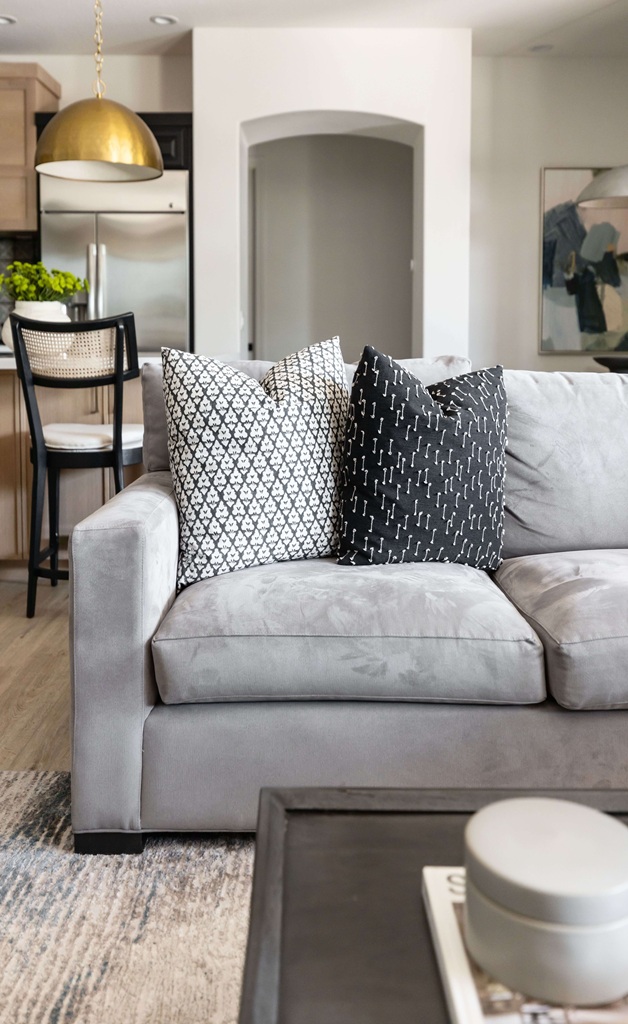  Modern gray sofa with accent pillows