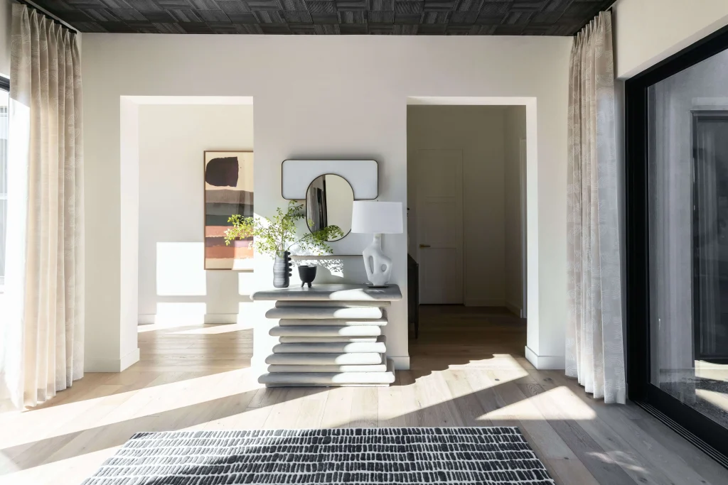 Modern entryway with console table and mirror