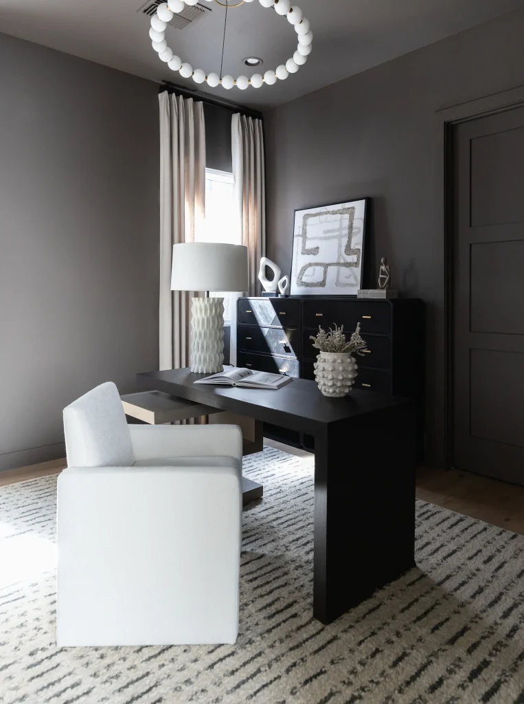 Dark modern office with white accents