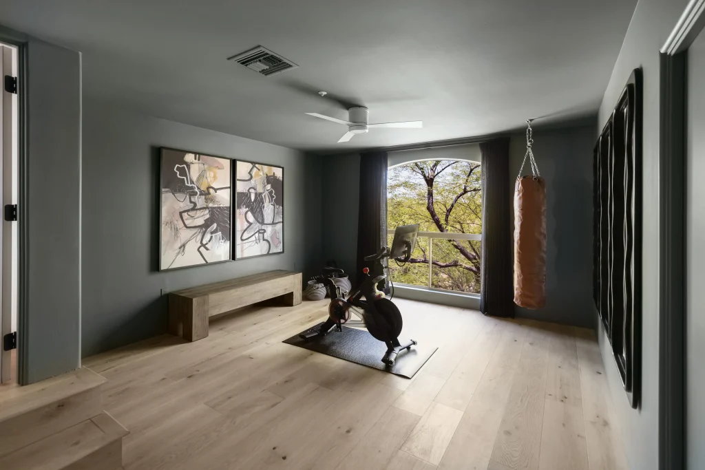 Modern home gym with Peloton bike