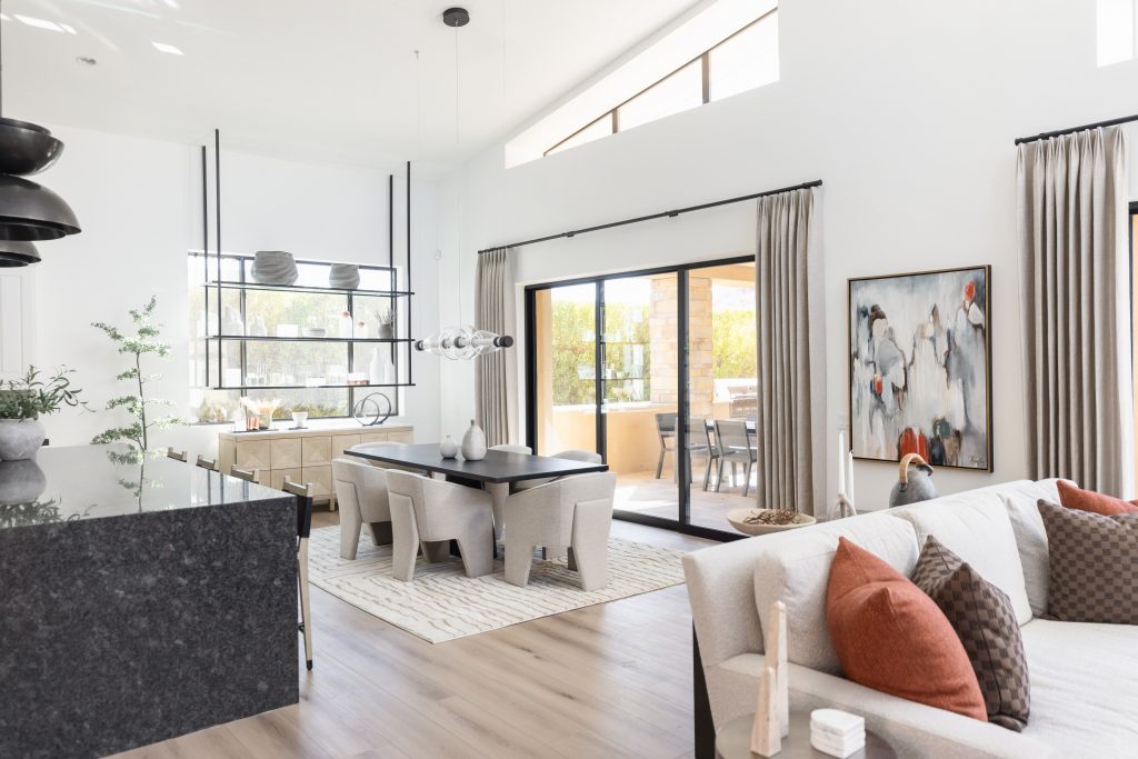 Bright dining room with modern furniture