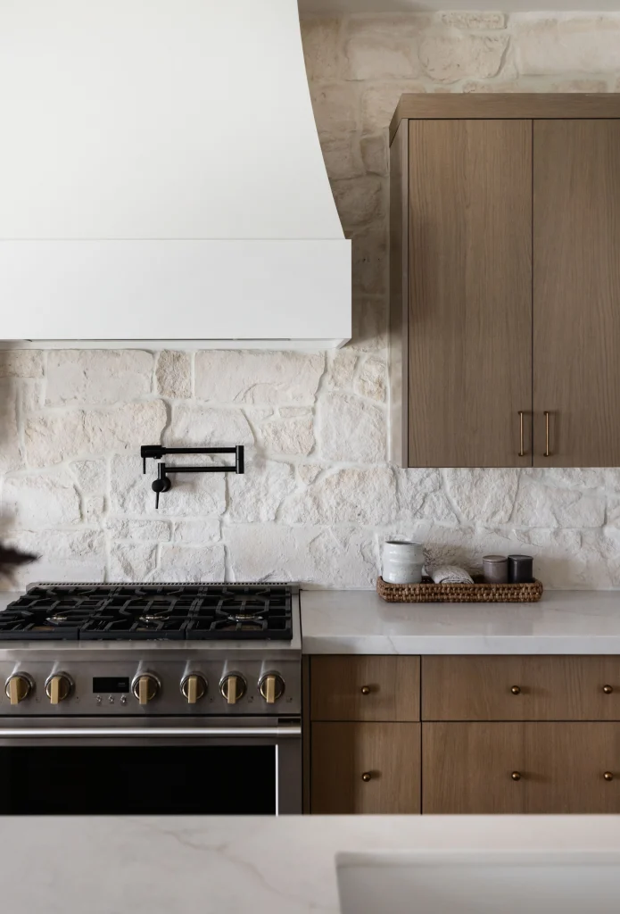 Close-up of kitchen stove and backsplash