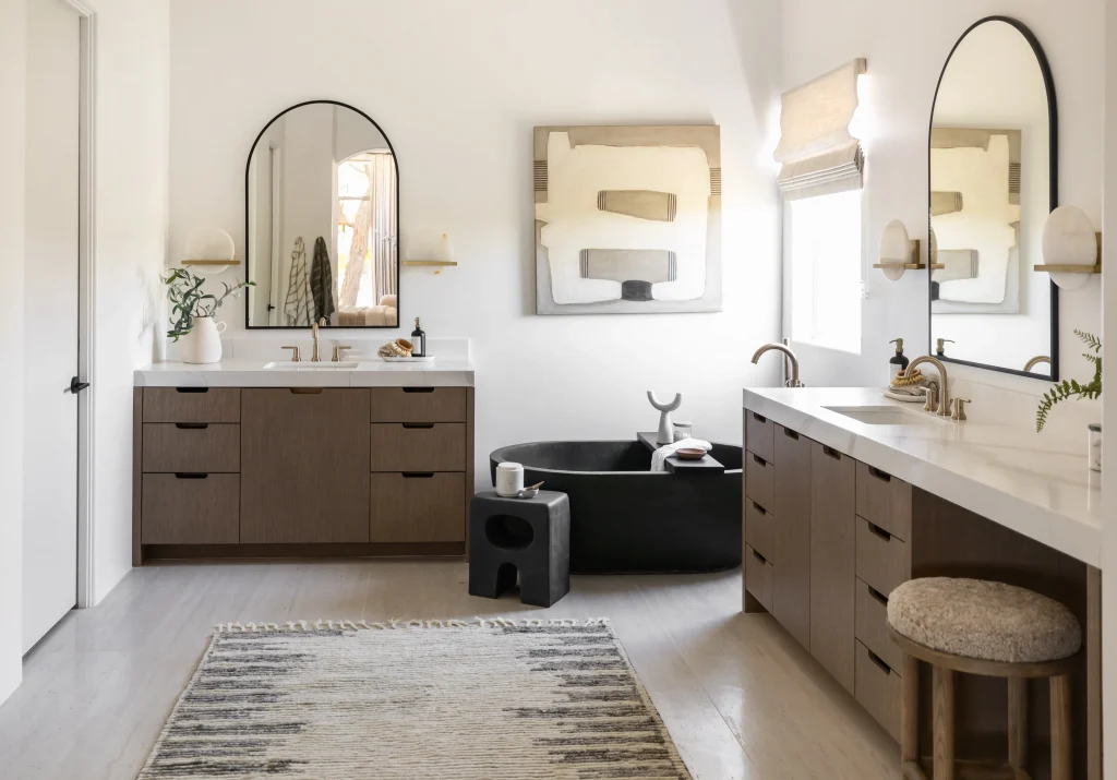 Modern bathroom with black tub
