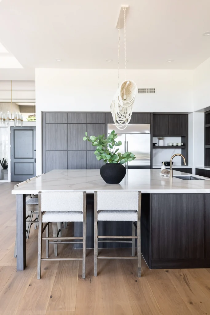 Modern kitchen with dark wood cabinetry