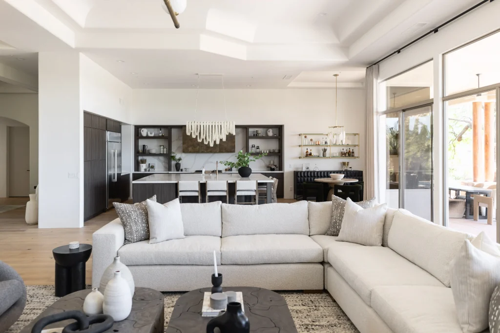 Modern living room with white sofa