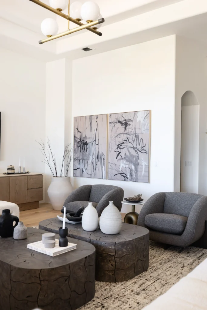 Modern living room with abstract art