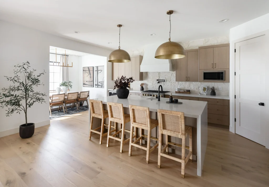 Bright kitchen and dining space view
