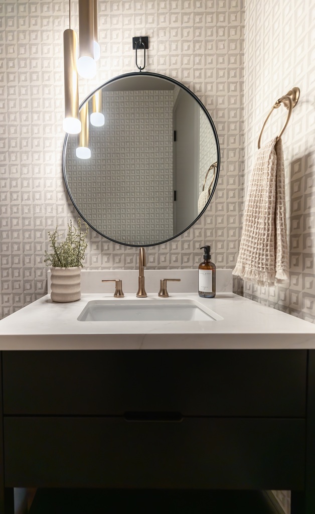 Stylish vanity with round mirror lighted