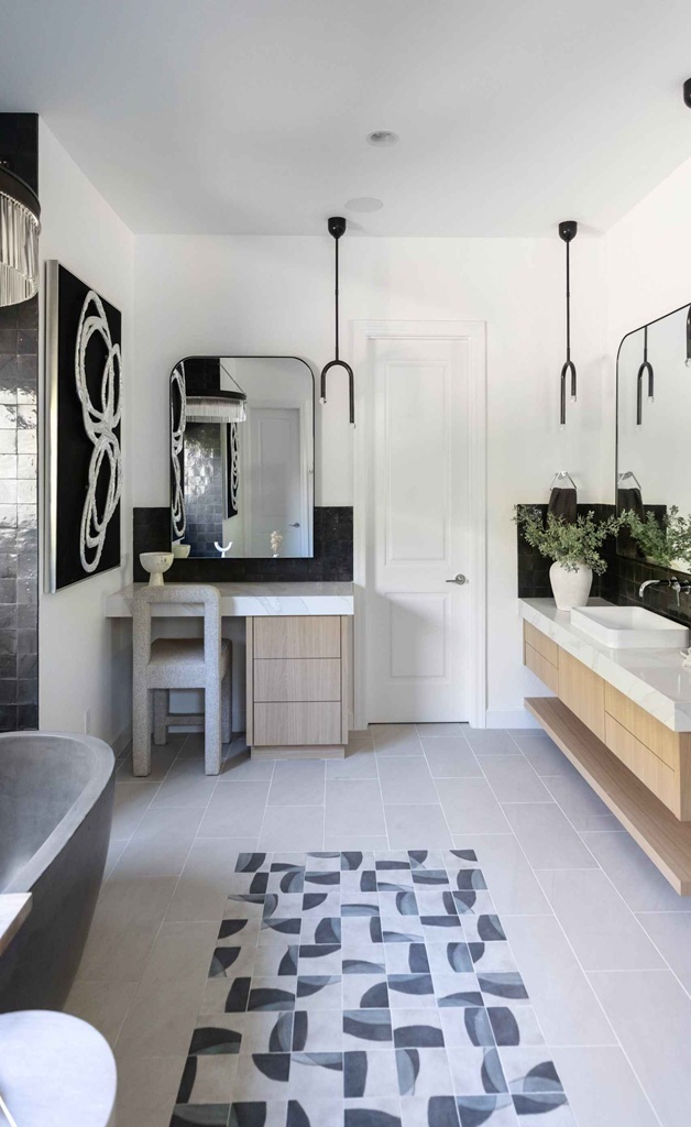 Luxe Magazine Next in Design 99 award-winning interiors by Living with Lolo Modern bathroom with geometric floor tiles