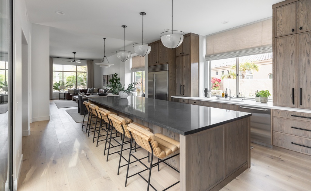Modern kitchen with long island seating