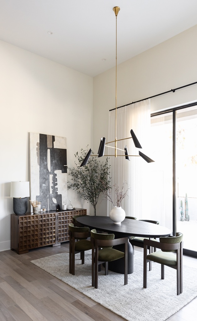  Modern dining area with black table
