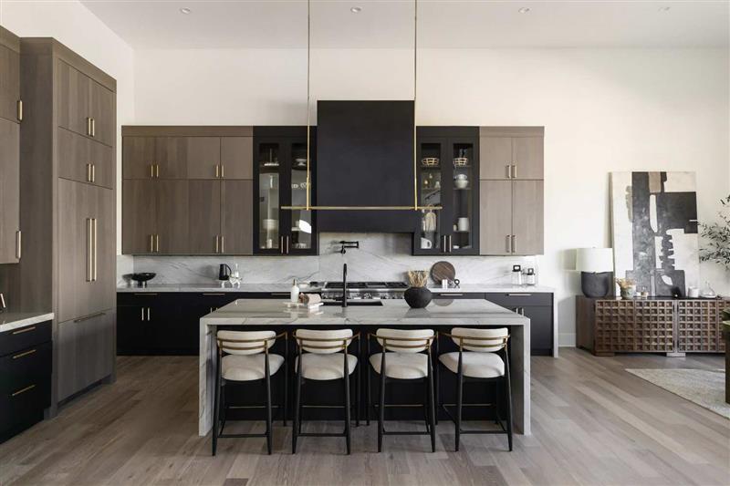 Modern kitchen with marble island seats