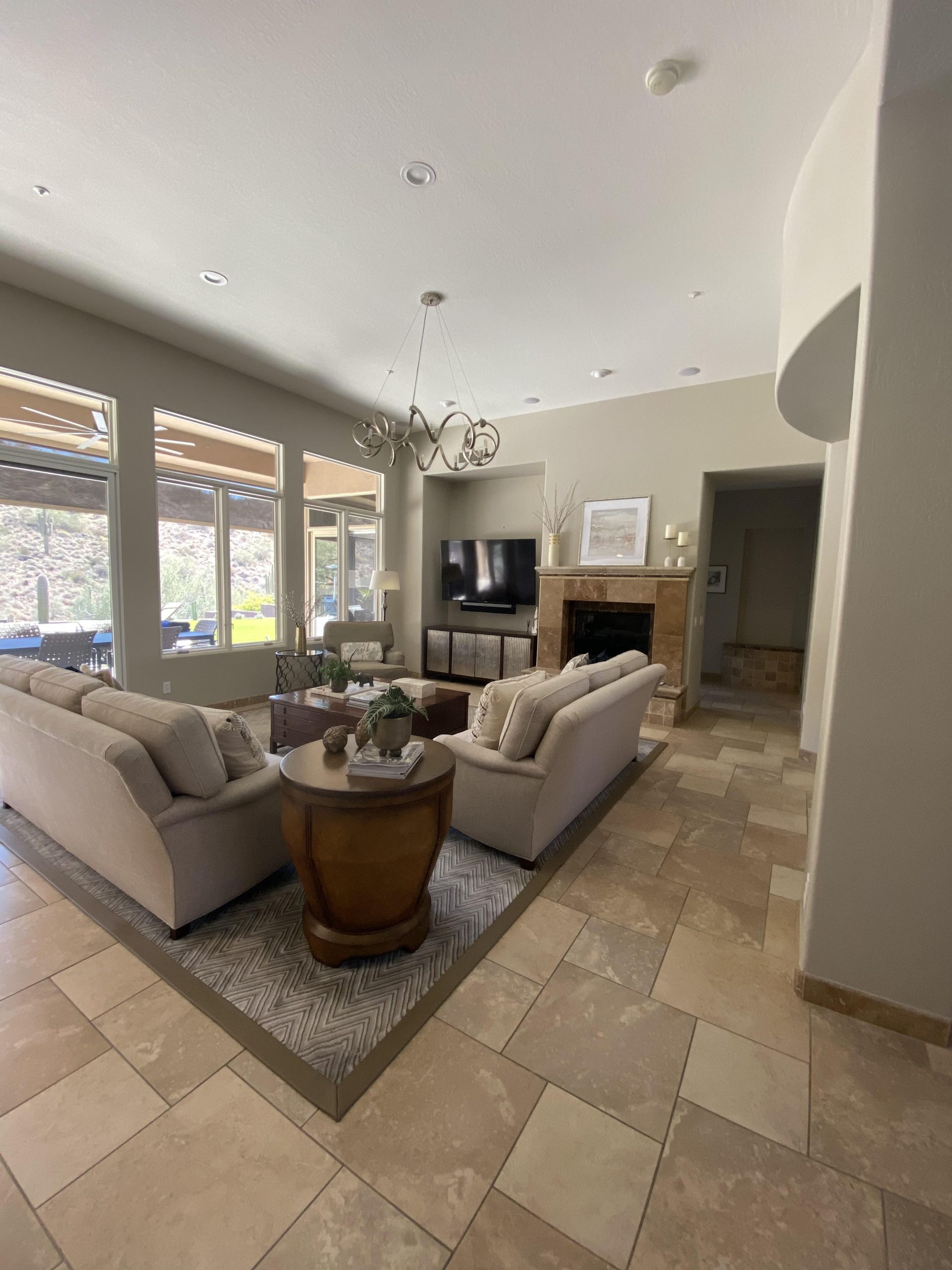 Before de-Tuscanize Scottsdale home living room remodel, Hidden Hills project, Living with Lolo.